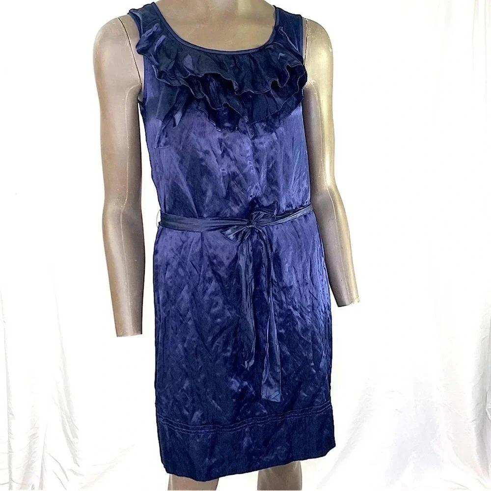 J. Crew Silk Blend Crinkled Satin Sleeveless Shift Dress Women Size 2 Indigo